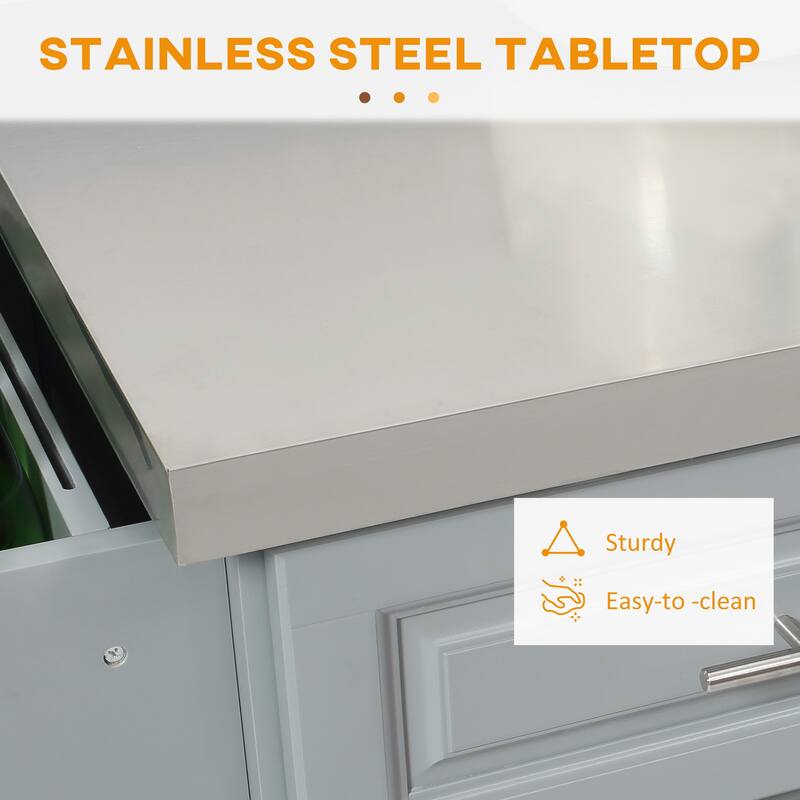 HOMCOM Rolling Kitchen Island with Storage, Portable Kitchen Cart with Stainless Steel Top, Gray - N/A