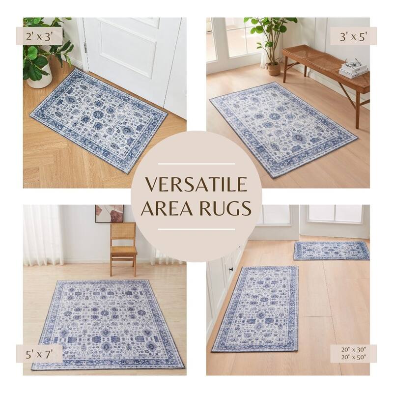 Linery & Co. Machine Washable Slip Resistant Vintage Medallion Patterned Accent Rugs