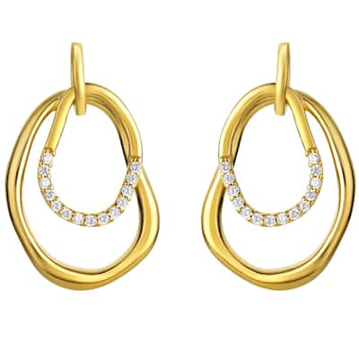 Yellow-Tone Sterling Silver Cubic Zirconia Organic Hoop Earrings