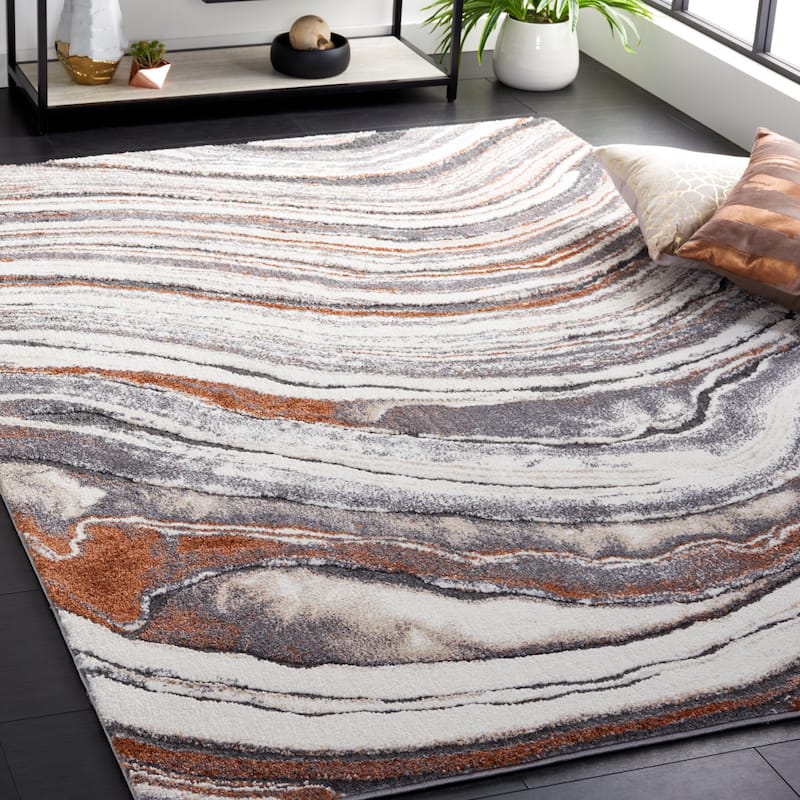 SAFAVIEH Cyrus Shag Selvedina Modern Abstract Rug - 6'7" x 9'2" - Grey/Rust
