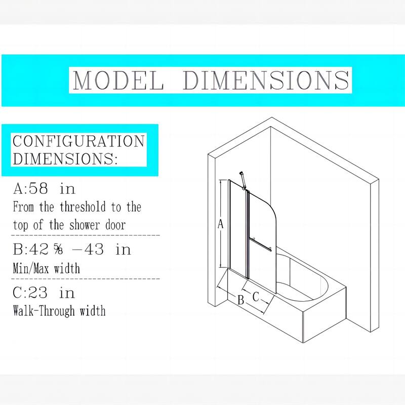 43"W x 58"H Frameless Folding Pivot Tub Door