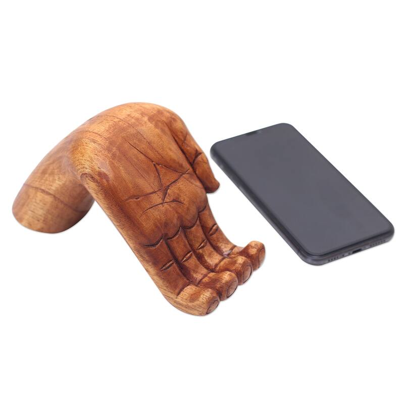Novica Handmade Take My Hand Wood Phone Stand