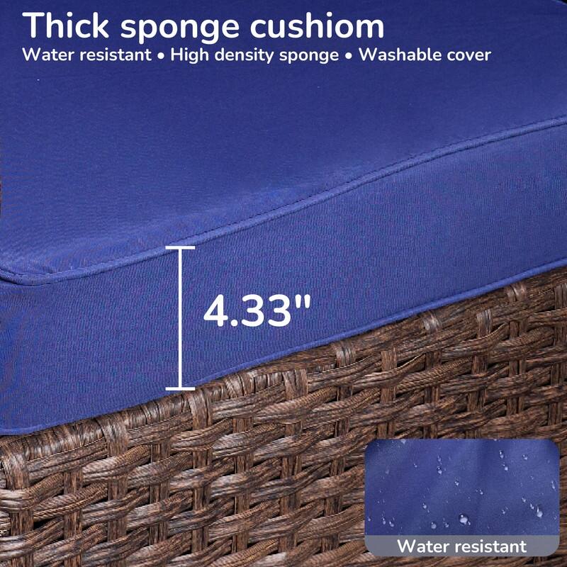 5-piece Patio Furniture High Back Conversation Set with Navy Blue Cushions