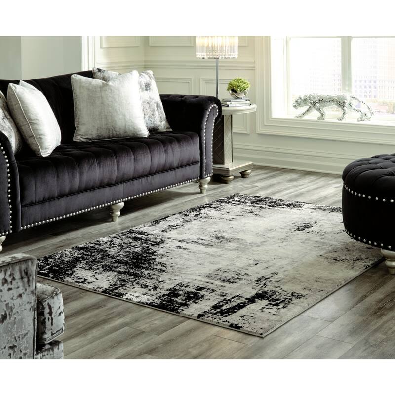 Jude 5 X 7 Modern Area Rug, Abstract Art Design, Fabric, Medium, Black Gray - 5' x 7'