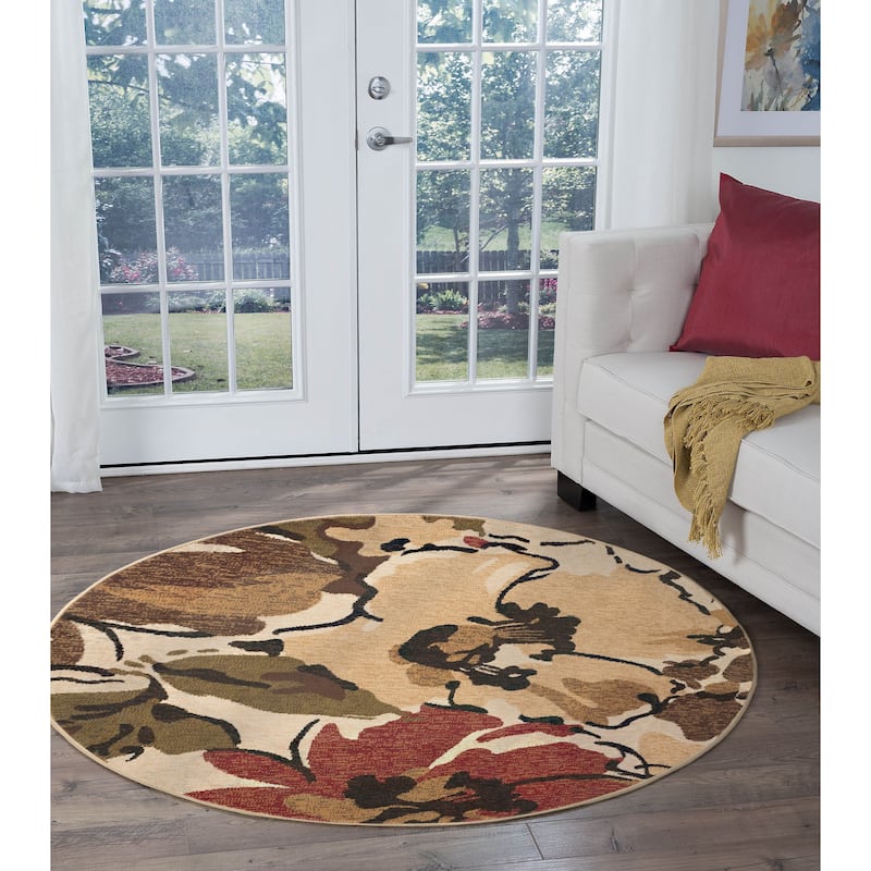 Lagoon Modern & Contemporary Floral Indoor Area Rug - 7'10'' Round - Beige