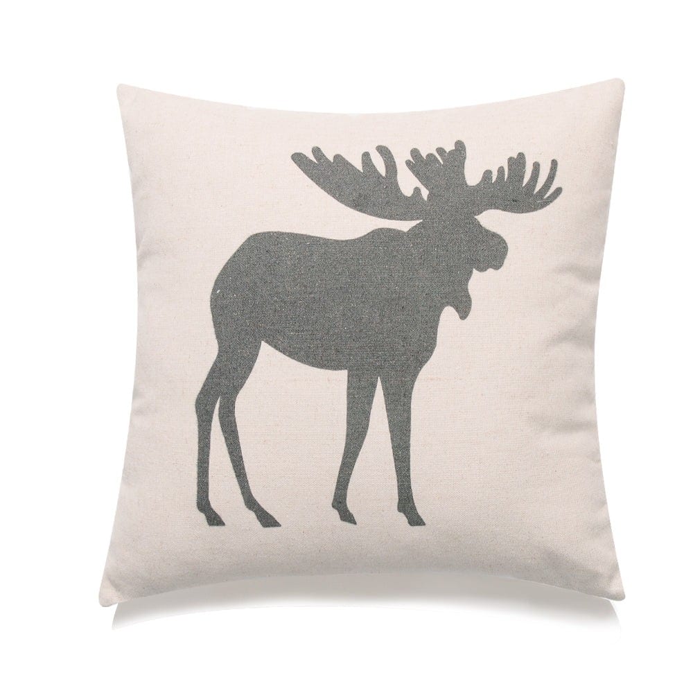 Gray Moose Print With Polyester Insert Pillow