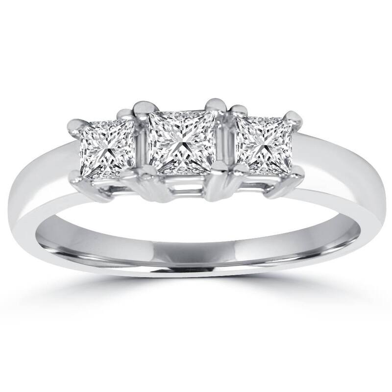 1ct Three Stone Princess Cut Diamond Engagement Ring White Gold