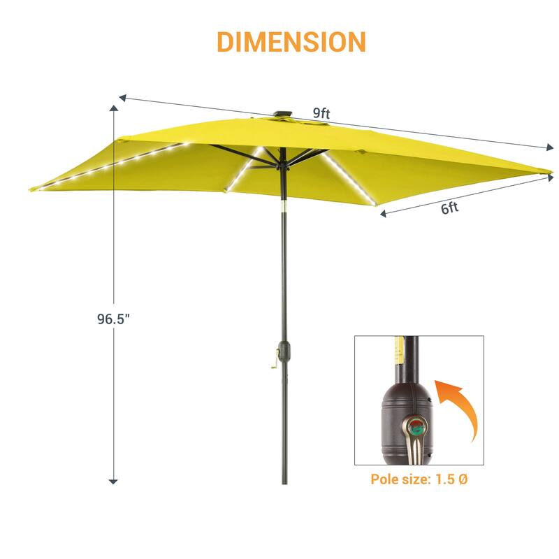 LIVOOSUN 6x9Ft LED Patio Umbrella Weather Resistant Table Umbrella