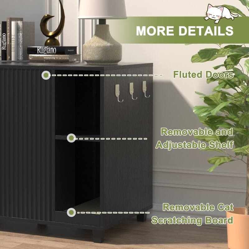 VEIKOUS Cat Litter Box Furniture, Multifunctional Cat Litter Box Enclosure with Scratch Board - 41.3''×26.8''×35''