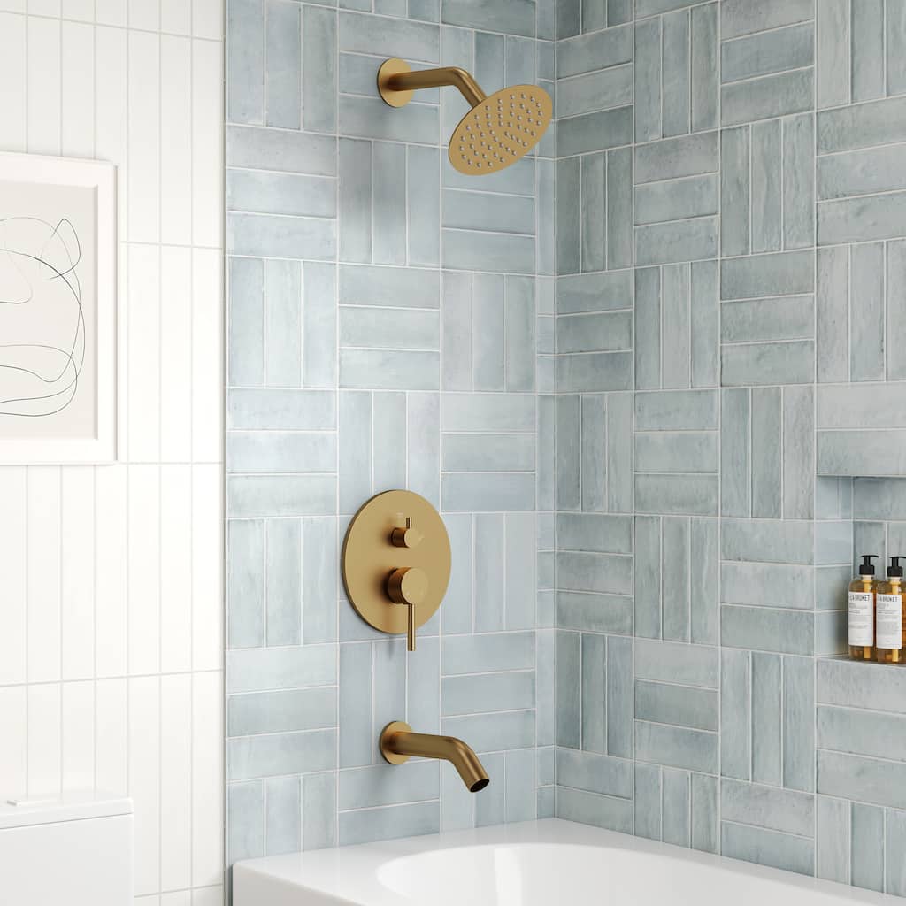 6" Dual-Function Tub and Shower Faucet Set, Modern Pressure Balance Control Shower System with Valve Included