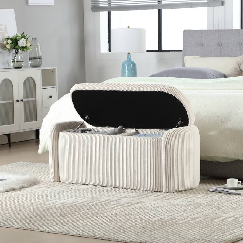 House Hold Storage Ottoman,Bedroom End Bench,Upholstered Fabric Storage Ottoman with Safety Hinge