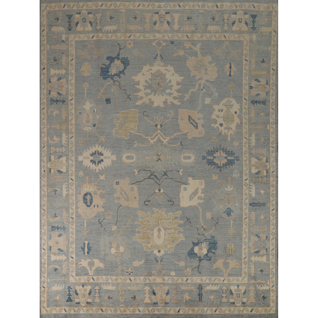 Hand Knotted Oriental 100% Wool Carpet Transitional All-Over Navy Blue & Blues Oushak Area Rug - 9' 11'' X 8' 6''