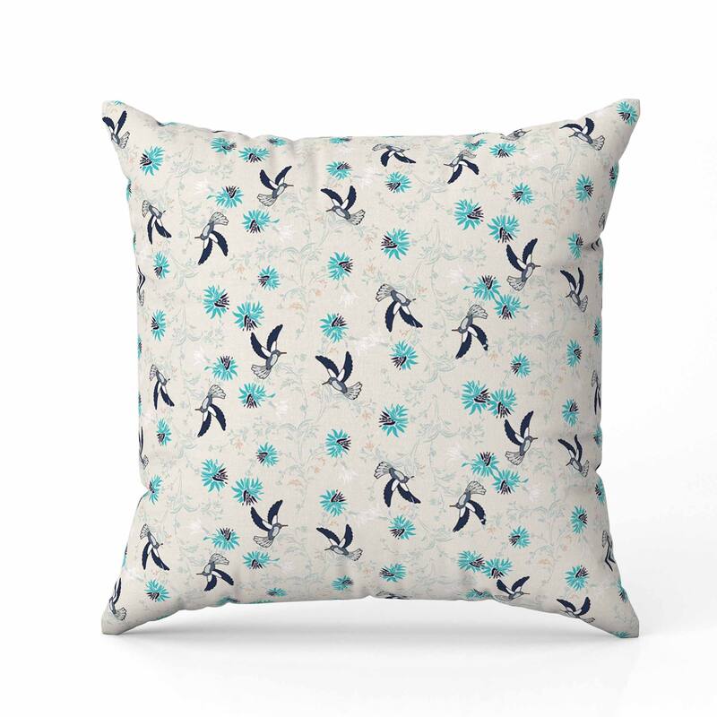 Songbird Flora Parade Faux Suede Reversible Throw Pillow Beige and Teal