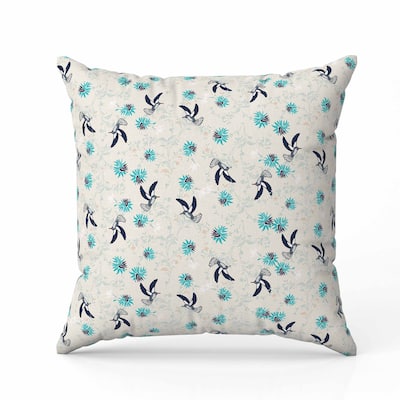 Songbird Flora Parade Faux Suede Reversible Throw Pillow Beige and Teal
