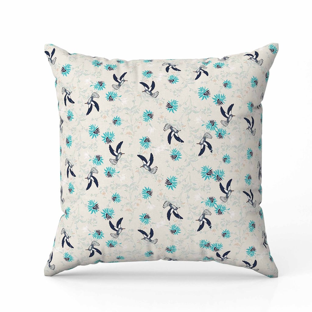 Songbird Flora Parade Indoor/Outdoor Reversible Throw Pillow Beige and Teal