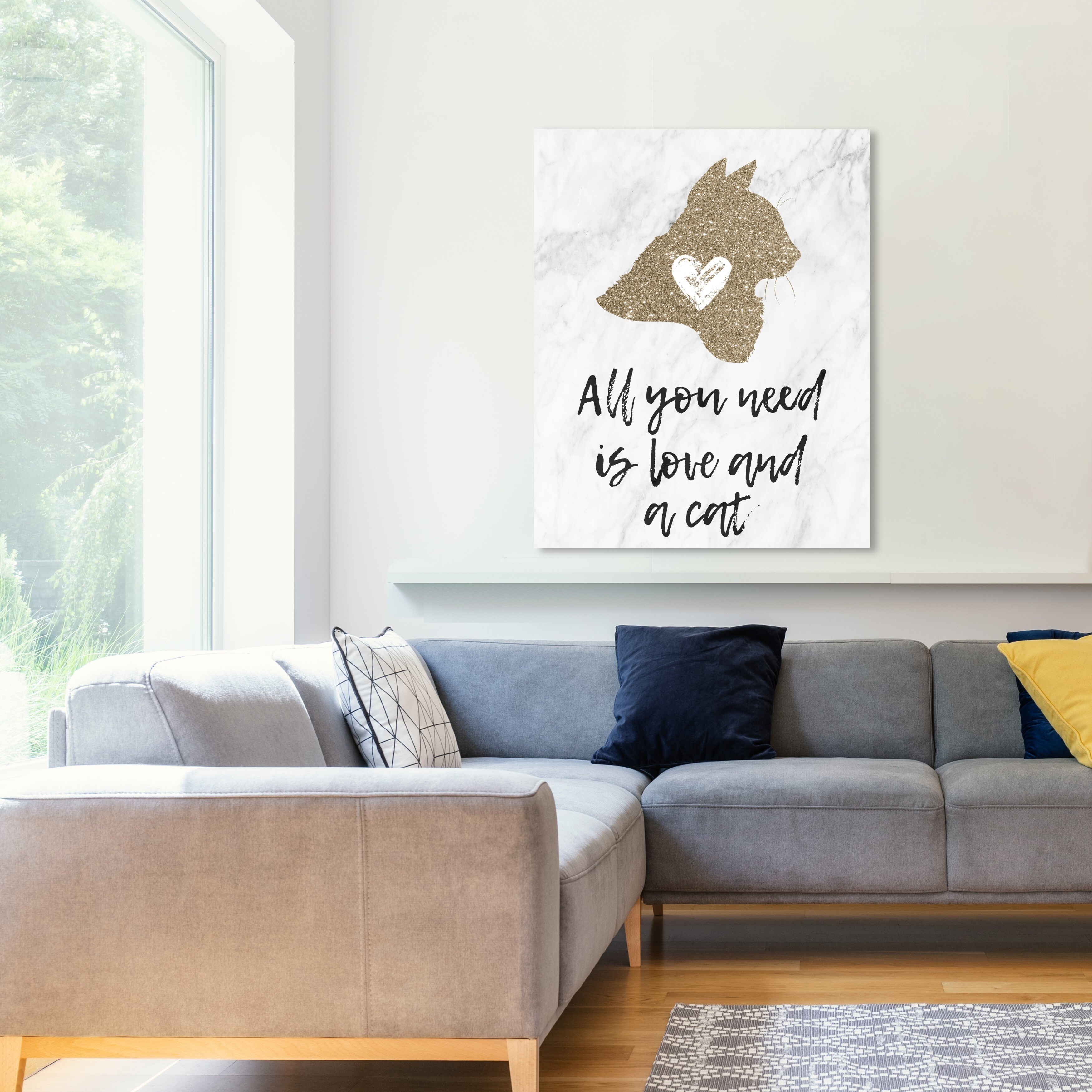 Oliver Gal 'Love and a Cat Marble' Typography and Quotes Wall Art Canvas  Print Love Quotes and Sayings - Gold, White - Bed Bath & Beyond - 32376835