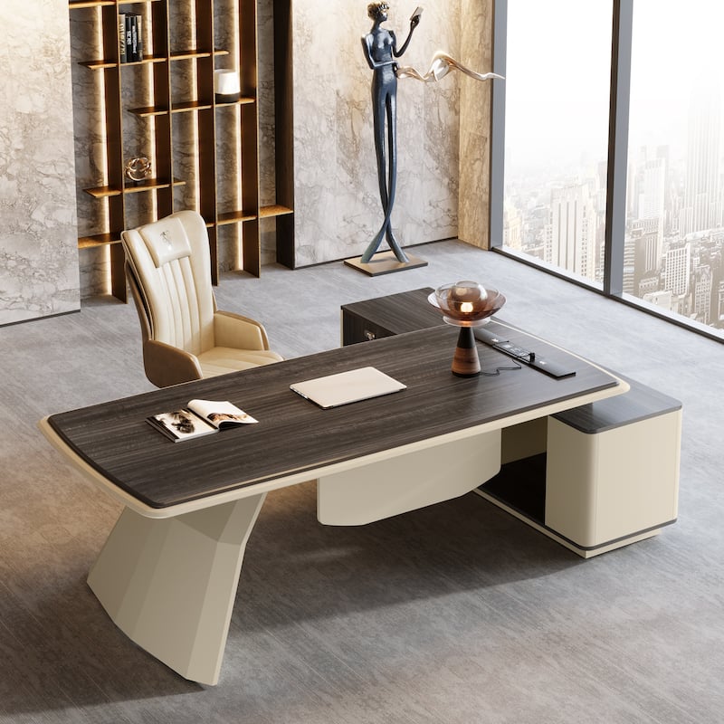 Large Modern Executive Computer Desk with Cabinet for Office