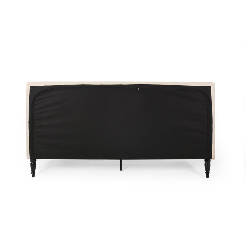 Button Tufted Wingback Headboard, King Size Upholstered Platform Bed Low Profile Bed with Turned Legs and Center Support Legs
