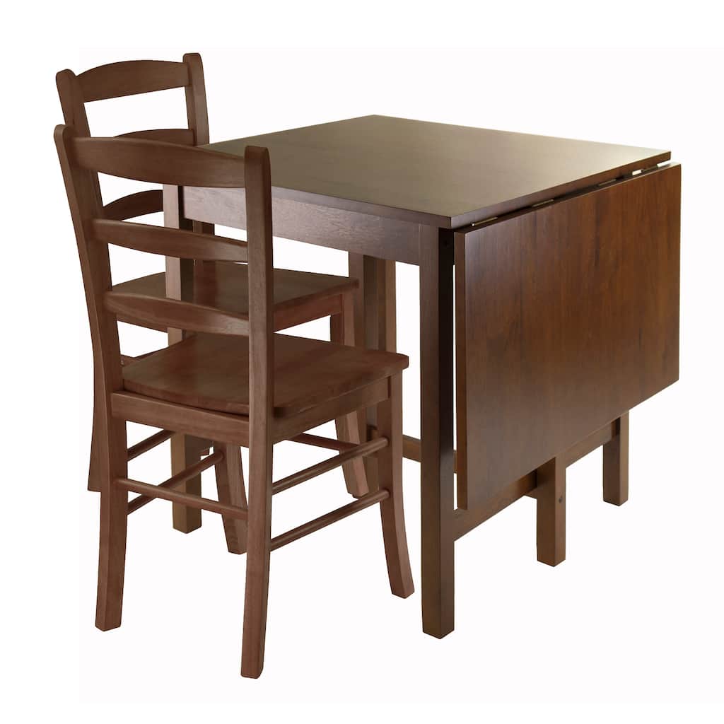 3-Pc Drop Leaf Table with Ladder-back Chairs, Walnut - 47.87 x 29.92 x 29.53 inches