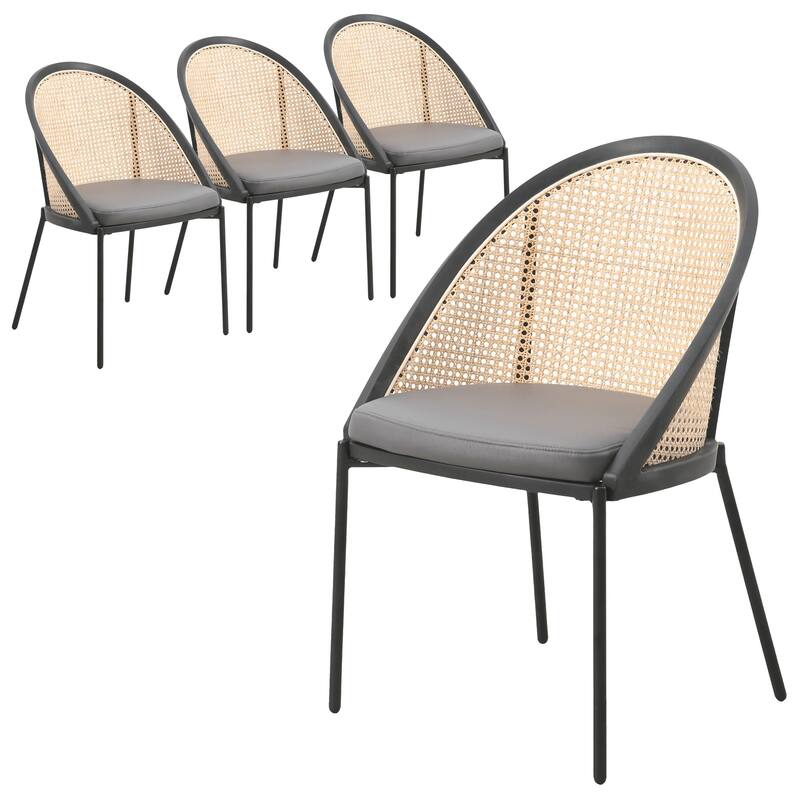 Urbane Modern Stylish Dining Chair with Vinyl Fabric Seat and Wicker Back for Dining Room & Kitchen, Set of 4 - Charcoal