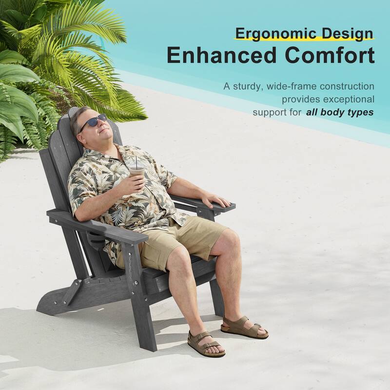 HDPE All-Weather Folding Adirondack Chair with Cup Holder