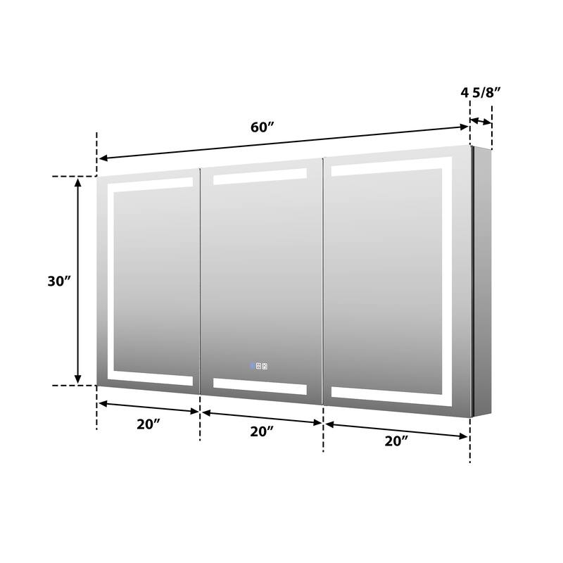 30" H Recessed or Surface LED Mirror Cabinet with Adjustable Glass Shelves,Defogger, Dimmer And Outlets & USB Ports