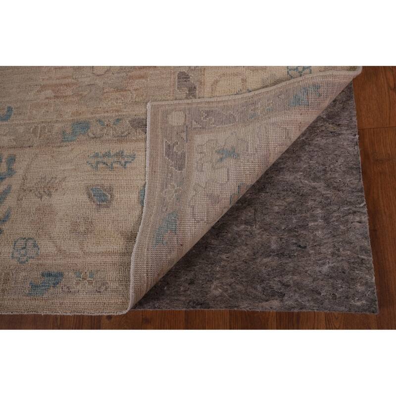 Vegetable Dye Oushak Area Rug Hand-Knotted Beige Floral Wool Carpet - 8'2" x 10'0"