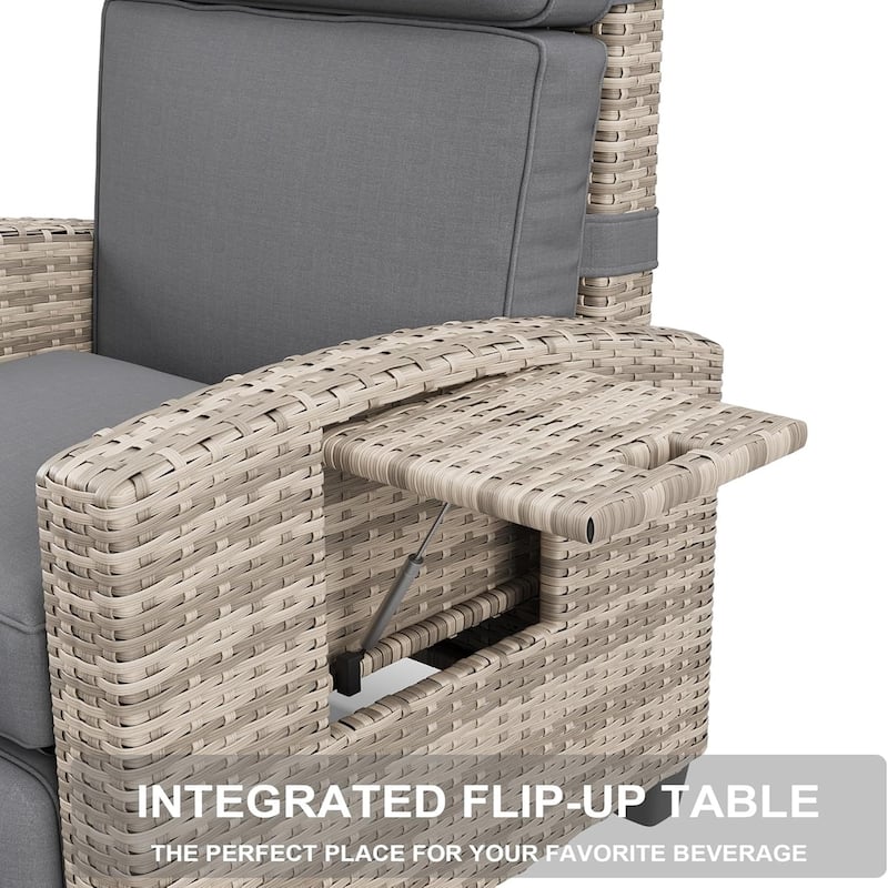 Outdoor Recliner Chair with Side Table Adjustable 145° Reclining Lounge Chair with Cushion and Footrest