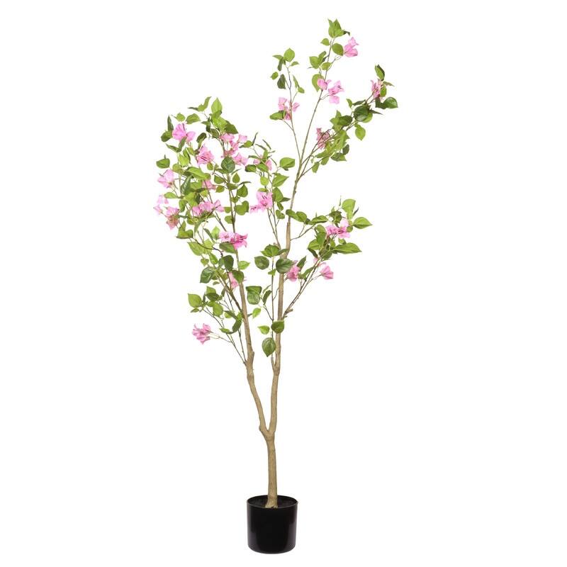 Realistic Artificial Bougainvillea Tree in Black Pot - Lifelike Faux Flowering Plant for Indoor Décor