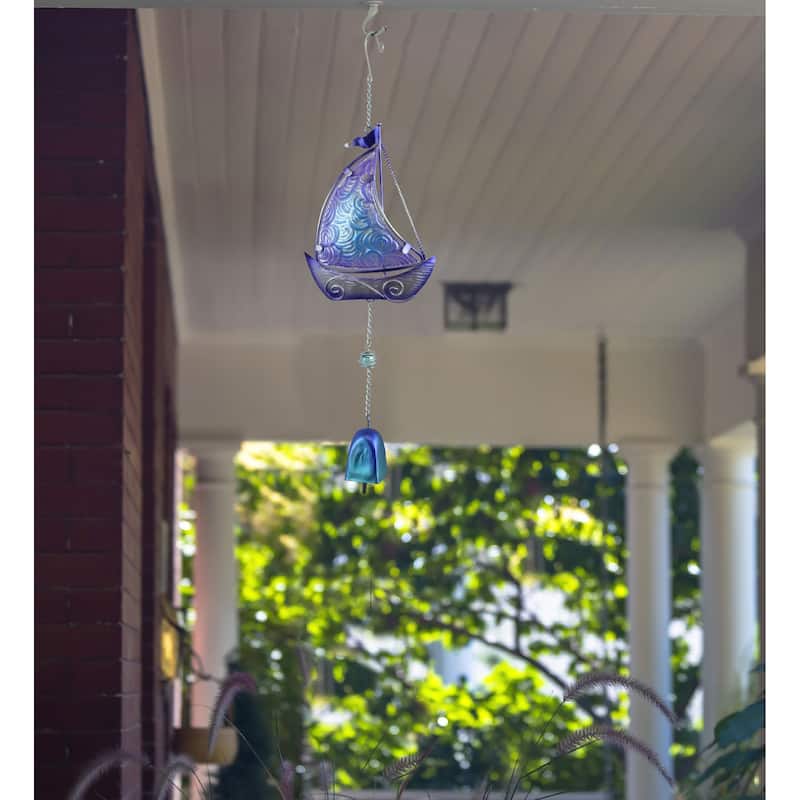 CoTa Global Purple Sailboat Hanging Sea Glass Wind Chime - 17.72 Inch