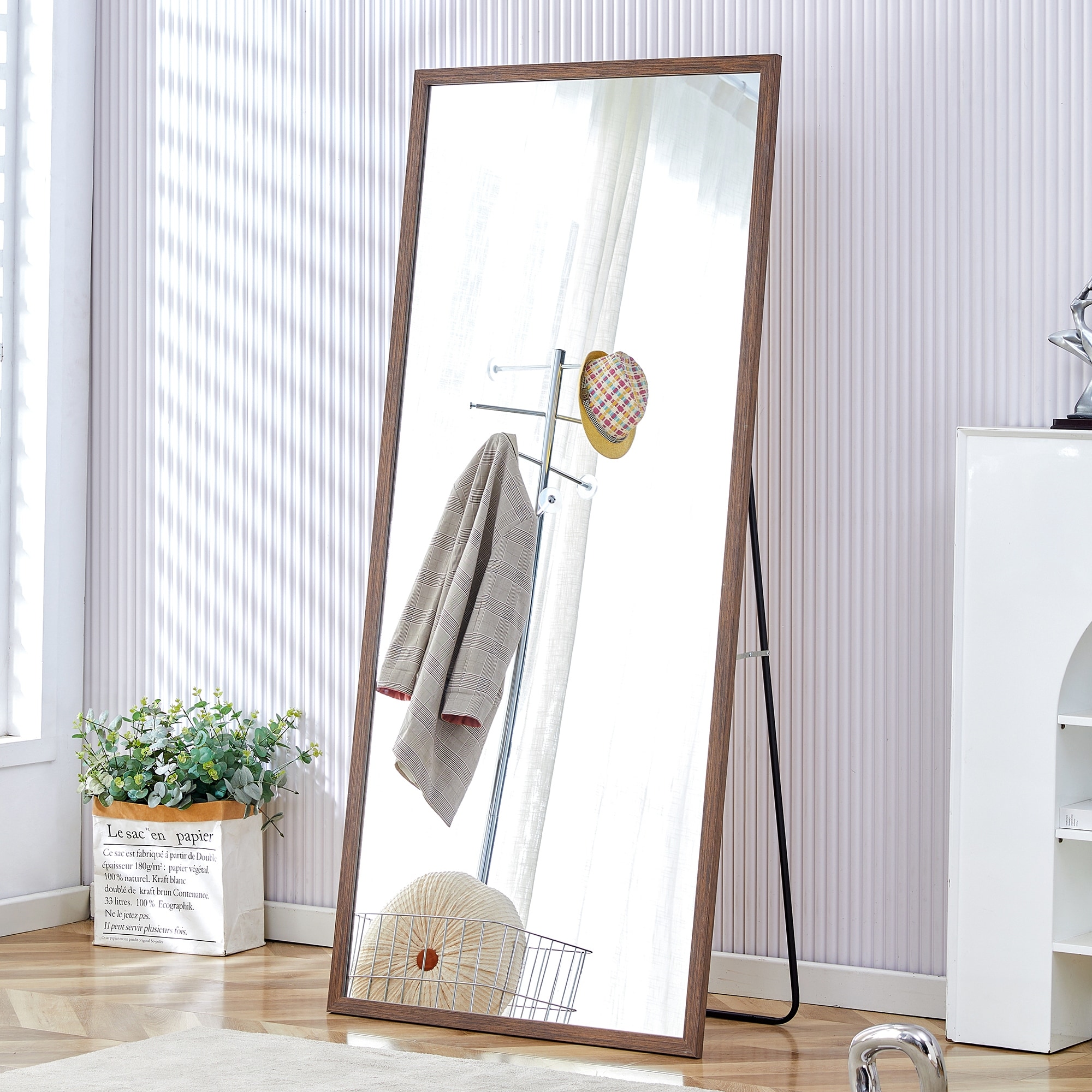 Solid wood frame full-length mirror, dressing mirror, bedroom porch, decorative mirror