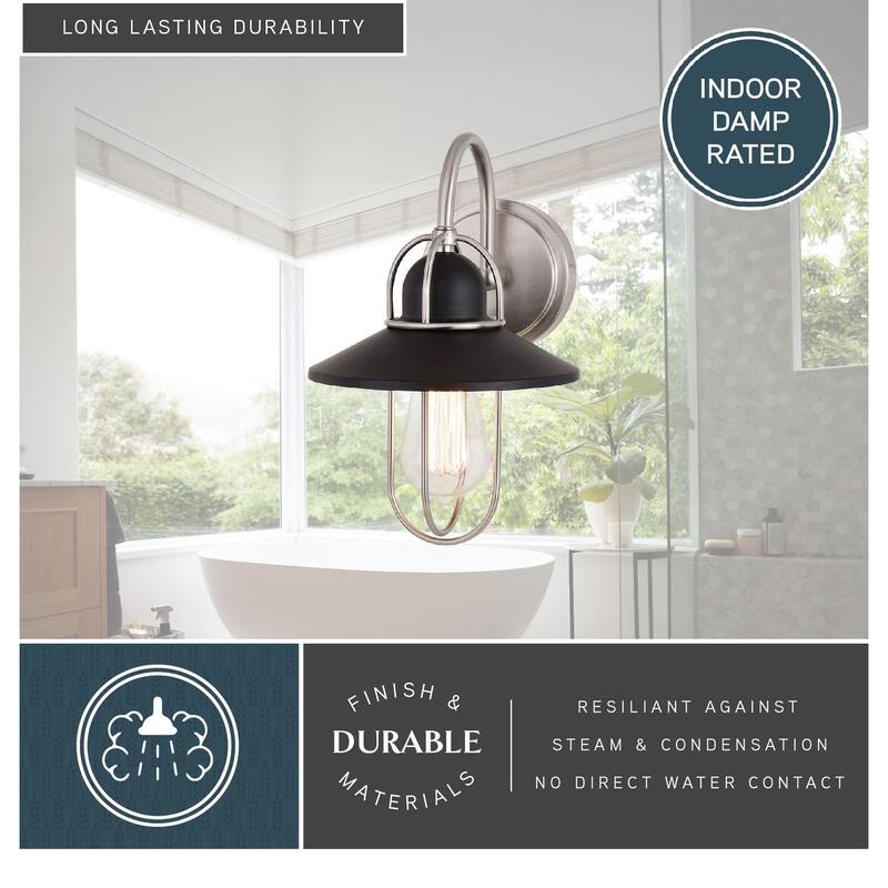 VAXCEL Galena Matte Black and Satin Nickel Nautical Coastal Bathroom Vanity Lighting Fixture, Steel Cage Wall Sconce