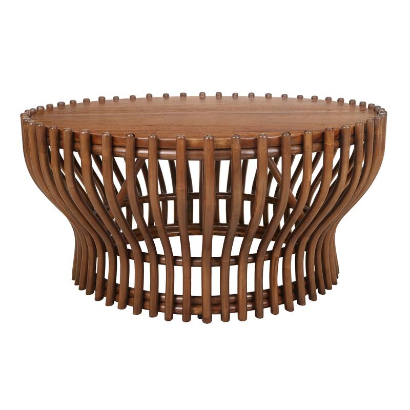 NPD Furniture Sona Modern Bohemian Rattan Coffee Table with Wood Top - Cane Brown