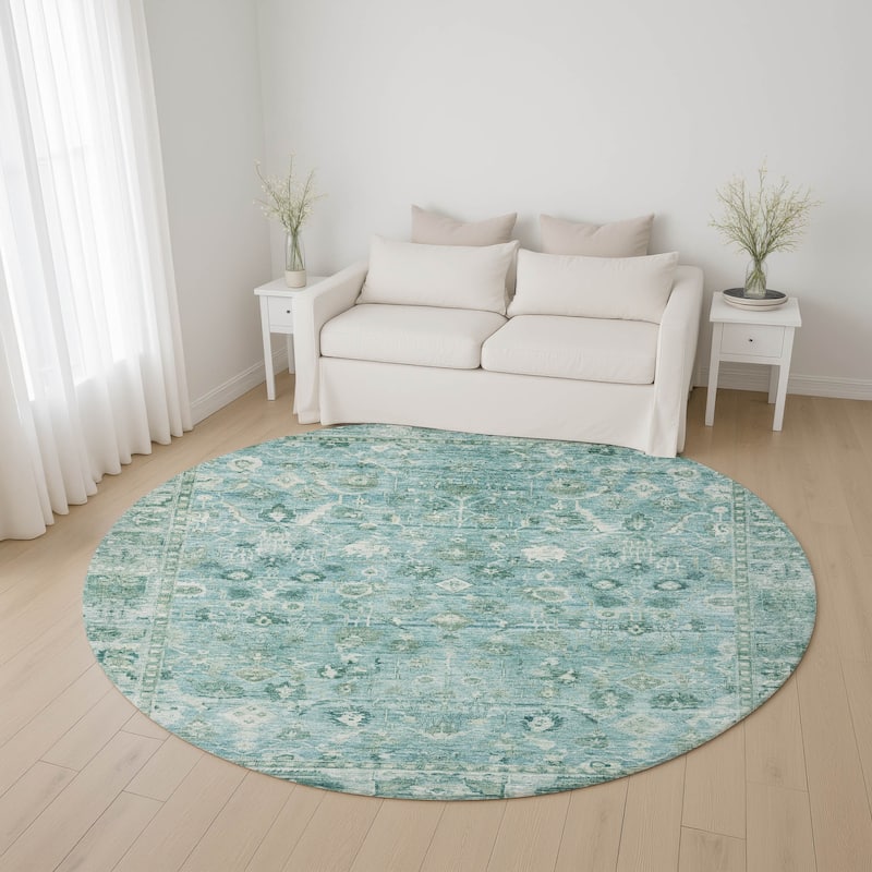 Premium Washable Super Soft Vintage Traditional Mayfield Rug - Blue - 8' x 8'