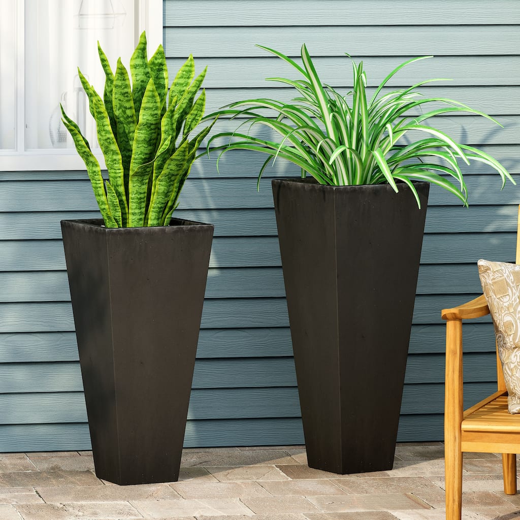 Ella Outdoor Modern Large and Medium Cast Stone Planter Set by Christopher Knight Home
