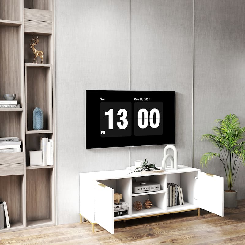 Wave Design TV Stand, Open Adjustable Shelves for Living Room