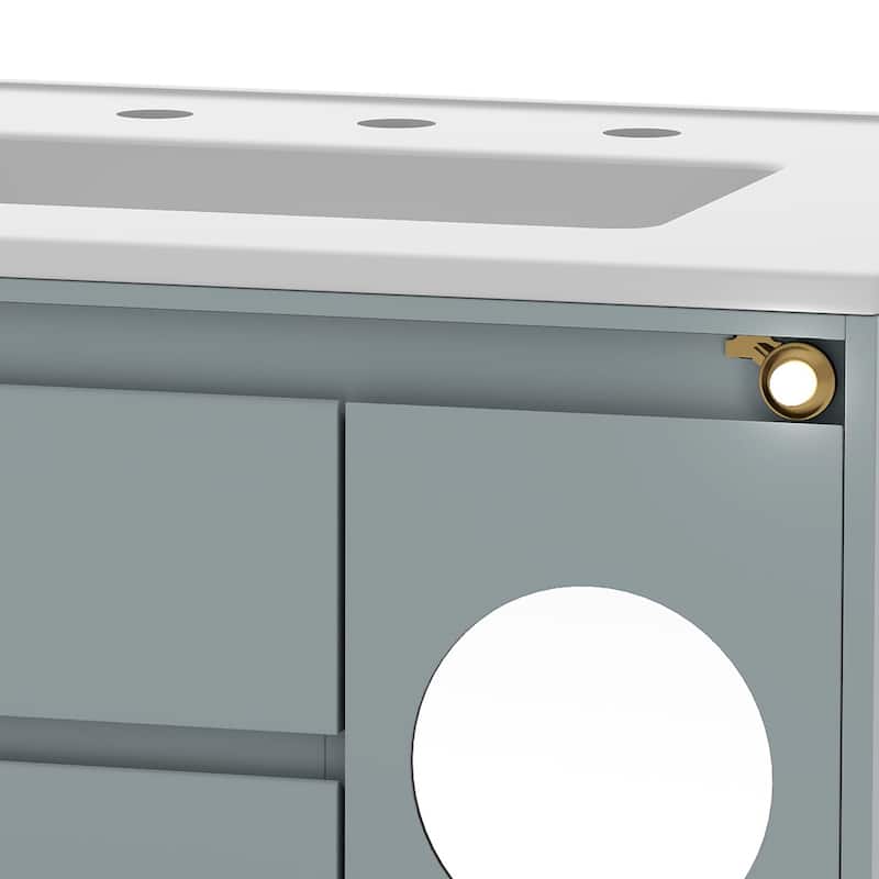 Moasis 31 Inch Gray Bathroom Vanity with Motion Sensor Light and Ample Storage