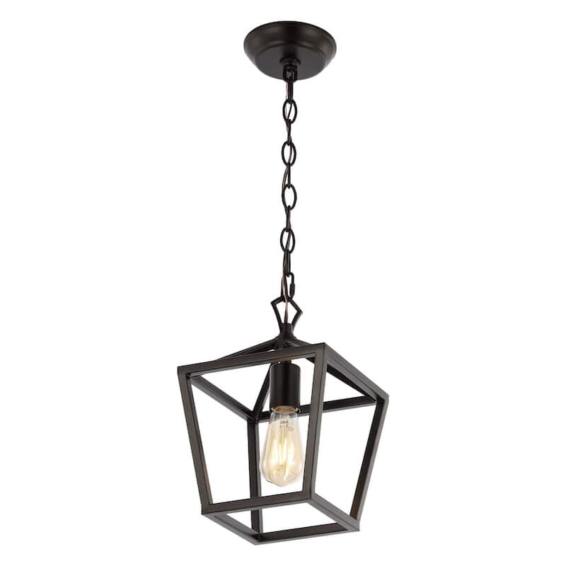 Virginia 8" 1-Light Vintage Farmhouse Iron Chain Pagoda LED Pendant, by JONATHAN Y