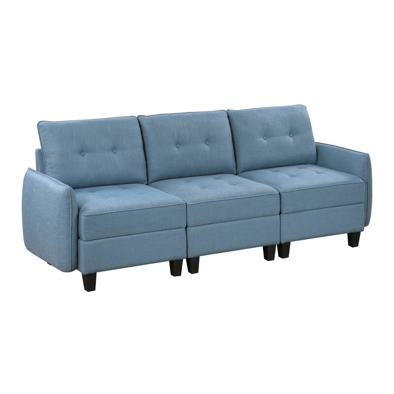 Dorian 86" Textured Living Room Sofa - Button-Tufted Details - Blue