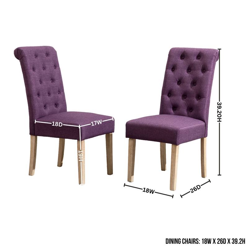 Contemporary 5-Piece Dining Set with Round Table and Button-Tufted Chairs - Solid Wood Construction for Lasting Durability