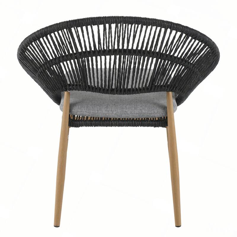 Outdoor Wicker Papasan Style Dining Chair with Beige Cushion, Set of 2
