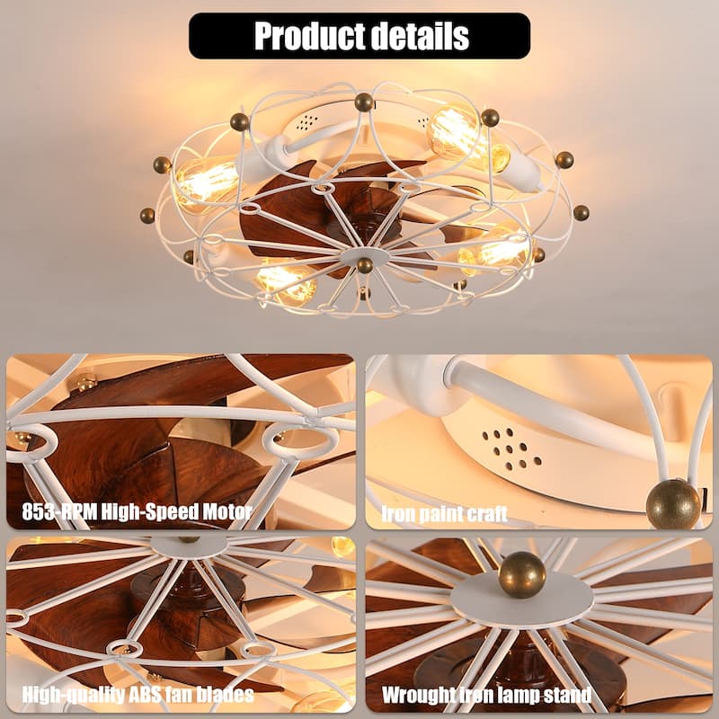 Sofucor 20 Inch Caged Flush Mount Ceiling Fan with Light and Remote Control,6 Speeds,Low Profile,for Bedroom,Living Room