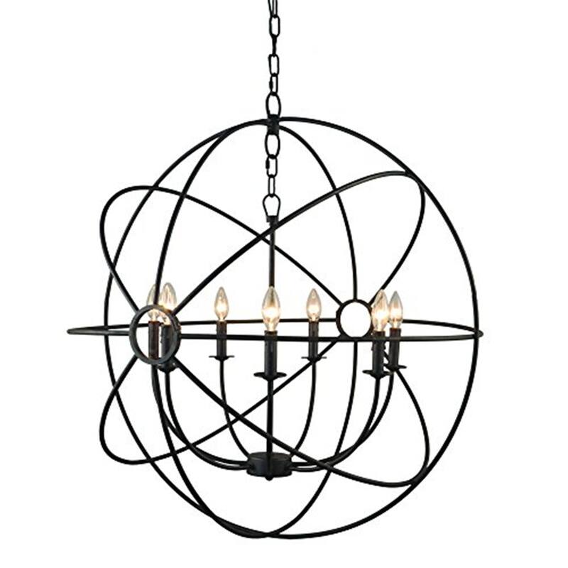 Mini Chandelier 7 Light Black Finish Steel Chandelier Home Decor Lighting - 35.6