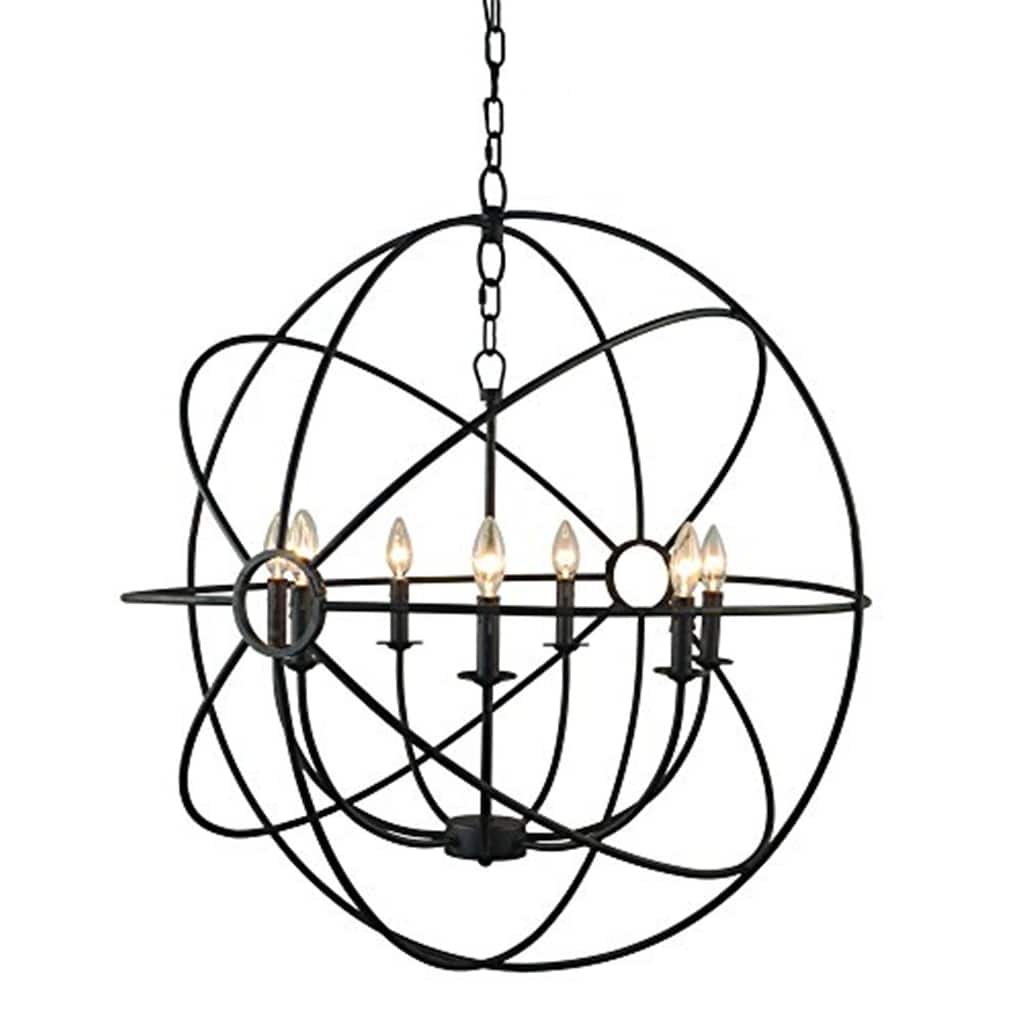 Mini Chandelier 7 Light Black Finish Steel Chandelier Home Decor Lighting - 35.6
