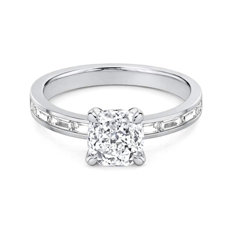 Auriya 14K Gold Baguette Channel Cushion Diamond Engagement Ring 1.00 - 5.00ct. tw. (F-G, VS) - 3.00 carats - 8.5 - White
