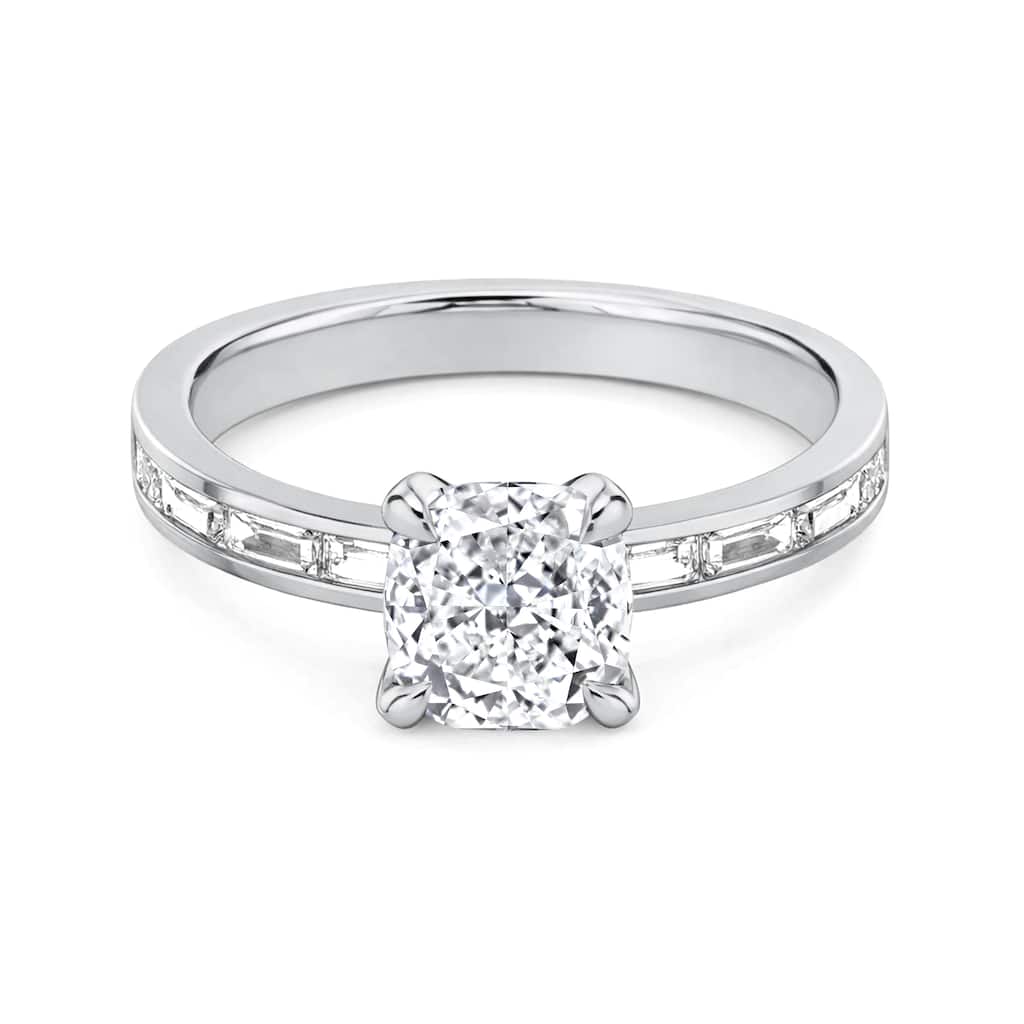 Auriya 14K Gold Baguette Channel Cushion Diamond Engagement Ring 1.00 - 5.00ct. tw. (F-G, VS)
