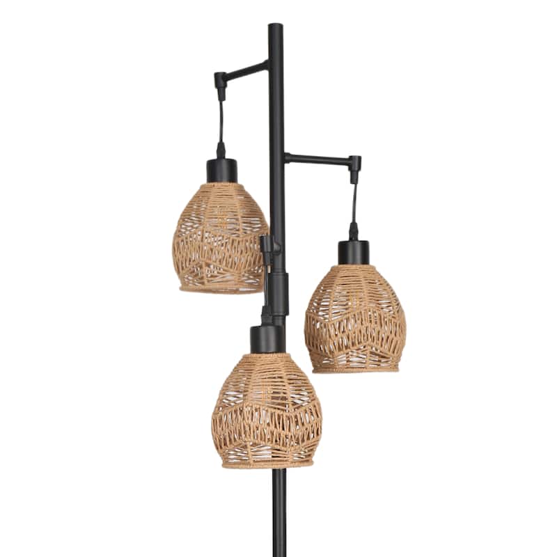 3-Lights Boho Floor Lamp with Rattan Shades