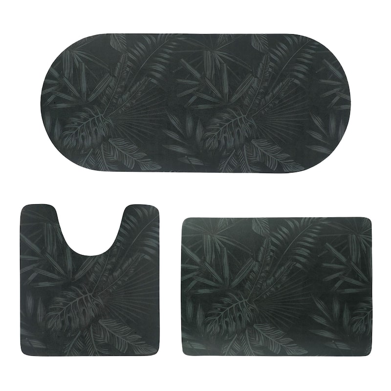 Decorative 3-Piece Bath Mat Set Includes Standard, Runner, and Contour - Tropical Night