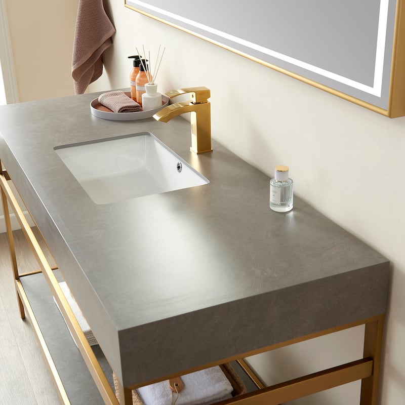 Funes 60" Single Vanity, Metal Support with Stone Top without Mirror - 60''x22''