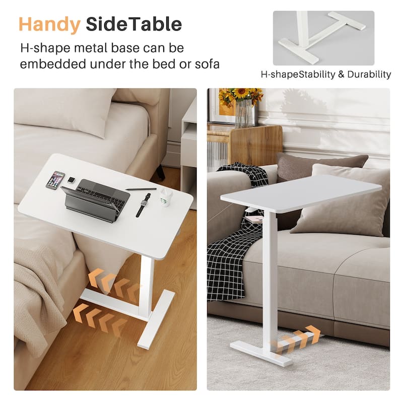 27.56 in. White Laptop Desk with Wheels, Adjustable Height Overbed Bedside Table Mobile Standing Desk